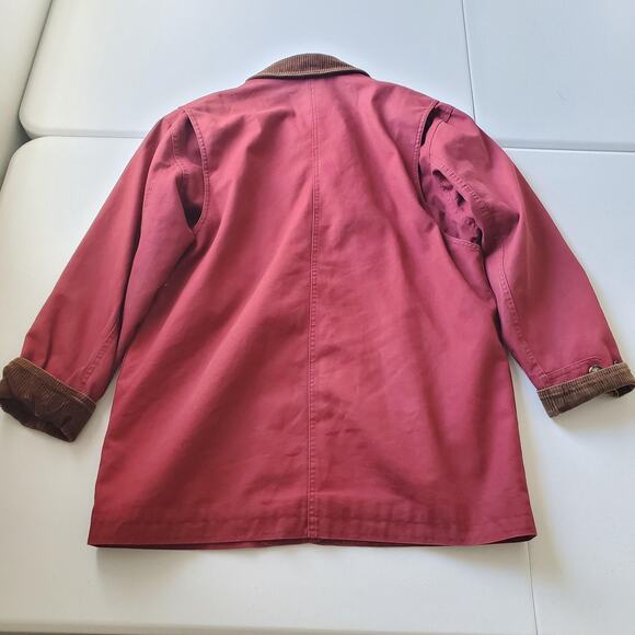 Vtg Lands' End Jacket Womens Small Red Canvas Barn Chore Corduroy Flannel Lined - Picture 3 of 11